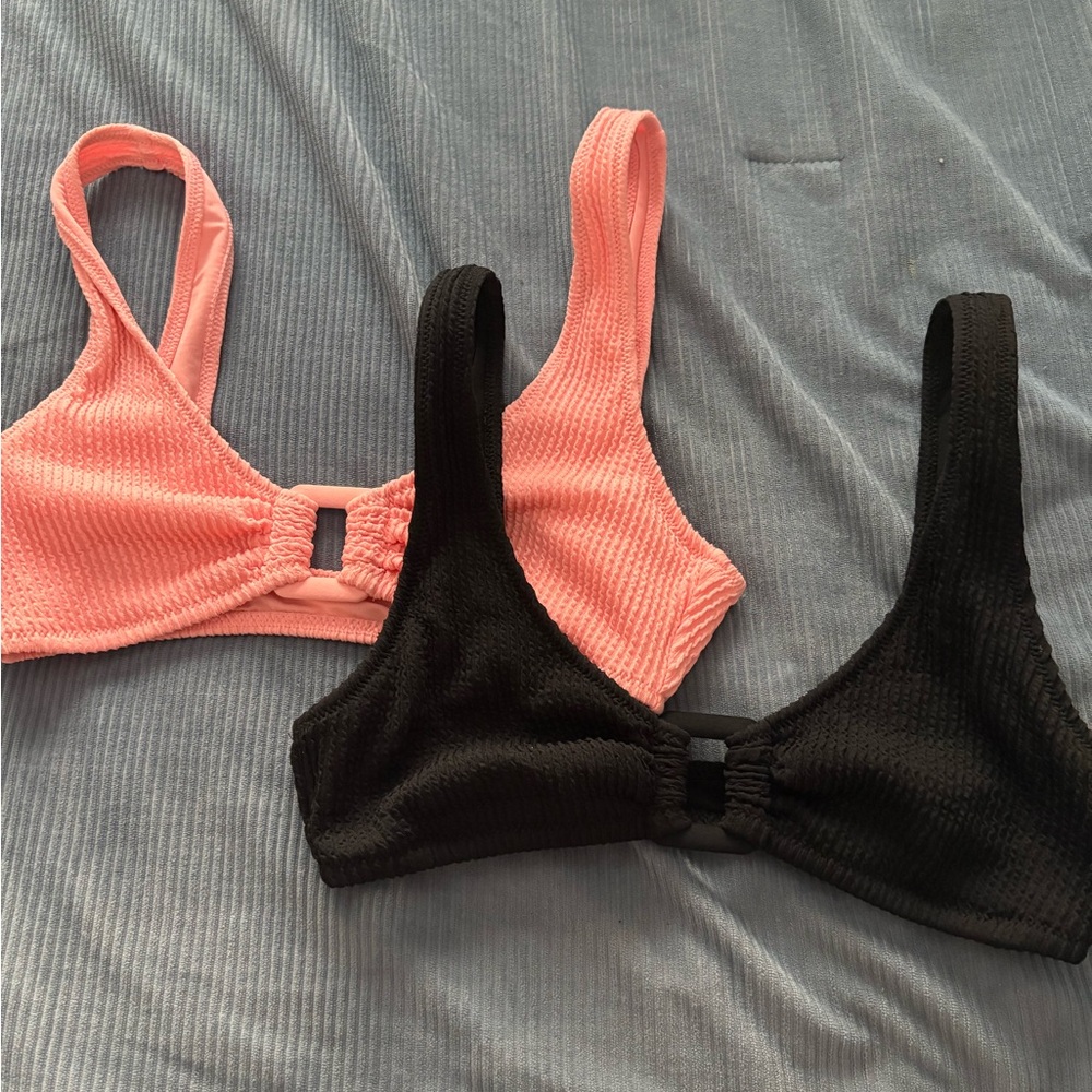 aerie Ribbed Bikini Tops in Coral Pink